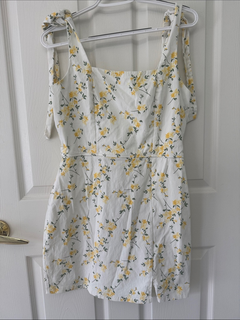 Trixxi White Mini Dress with Yellow Floral Tie-Straps